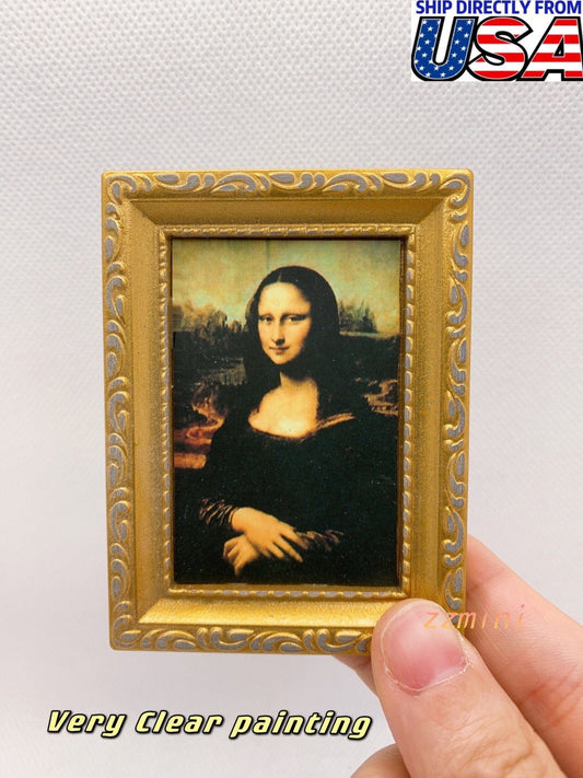 Dollhouse Miniature 1/12 Mona Lisa Portrait Oil Painting Framed Art Wall Picture