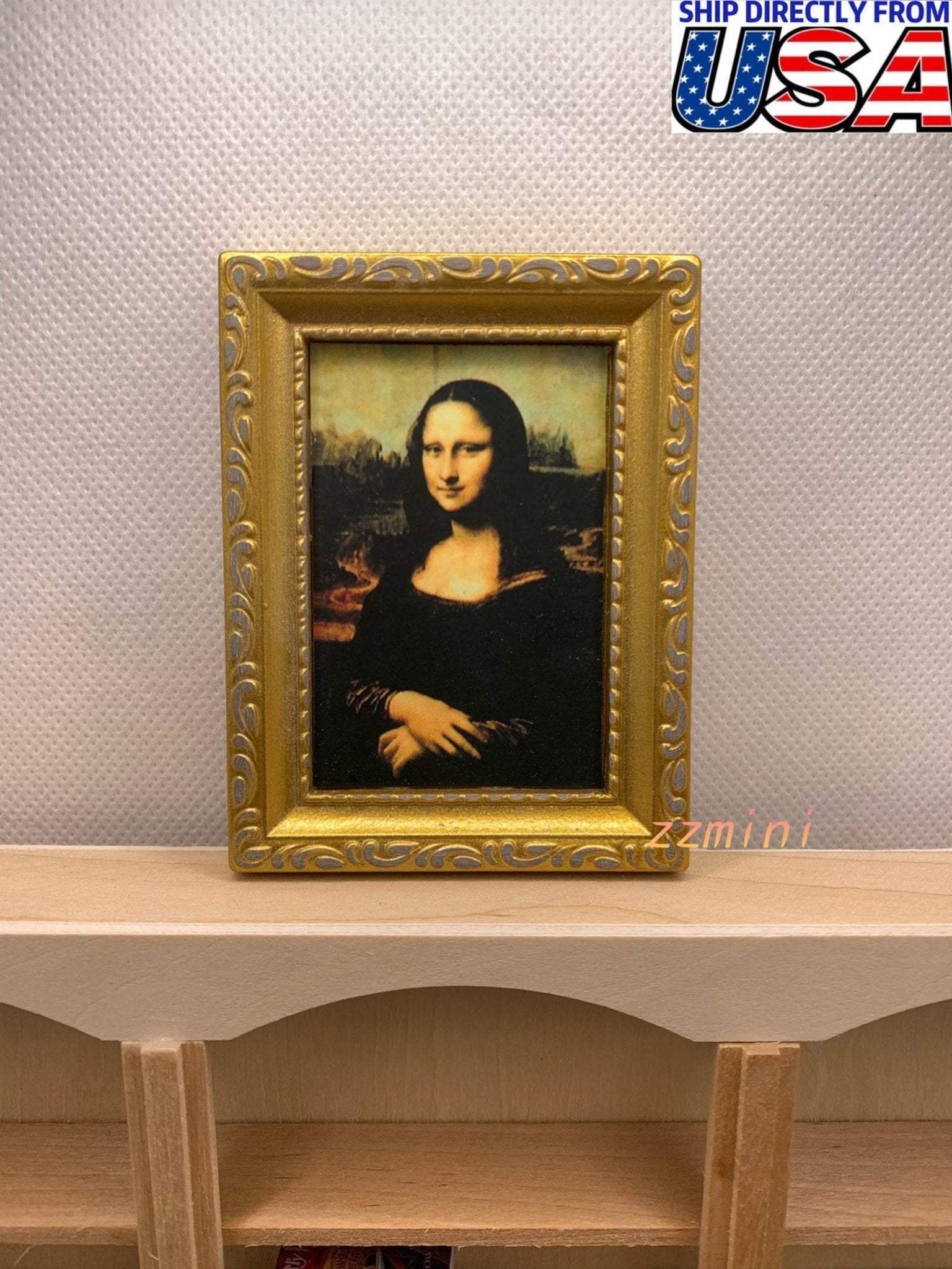 Dollhouse Miniature 1/12 Mona Lisa Portrait Oil Painting Framed Art Wall Picture