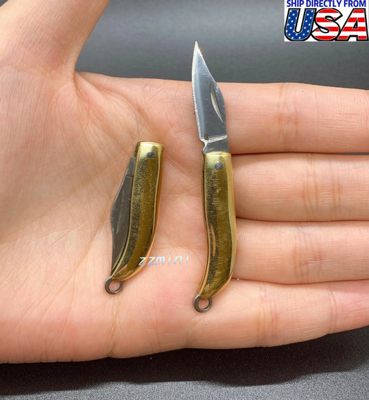 Miniature For Real Use Tiny Working World's Smallest Folding Pocket EDC Brass Knife Keychain