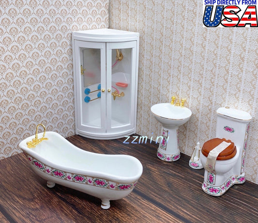 Dollhouse Miniature 1:12 scale White Bathroom Shower Room Furniture Simulation