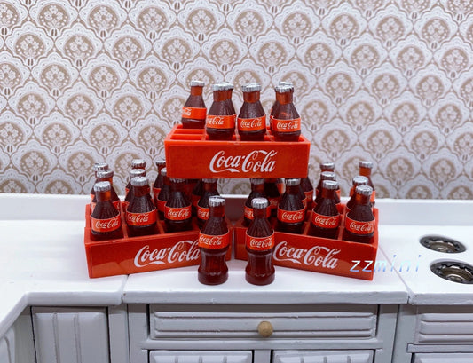 1:12 Dollhouse Miniature 12 Bottle Coke Cola with Tray set Soda Beverage Kitchen