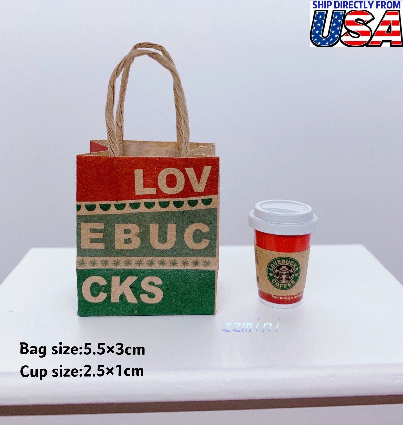 1/6 Dollhouse Miniature BJD SD DIY 2pcs/Set Christmas Holiday 1 Coffee Cup + 1 Paper Bag Bar Drink