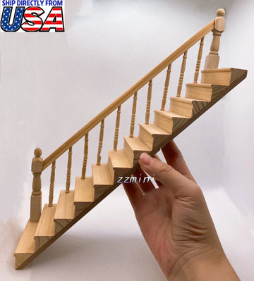 1/12 Dollhouse LEFT Miniature Staircase Straight Handrail Stair Step Furniture