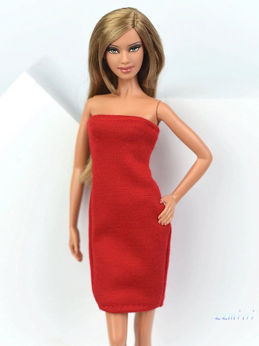 6PCS 1/6 Clothes Fashion Doll Classic RED Little Dress 11.5"/30cm Doll Evening Dresses Clothes