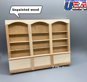 1/12 Dollhouse Miniature Unpainted Wood Bookcase Bookshelf Library Furniture Cabinet Display