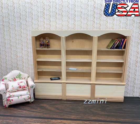 1/12 Dollhouse Miniature Unpainted Wood Bookcase Bookshelf Library Furniture Cabinet Display