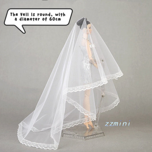 11.5inch 1/6 HANDMADE White Lace Veil Wedding Ballgown Dress for 11.5inch Fashion Doll Princess Long Evening Dresses Doll Veil Toy