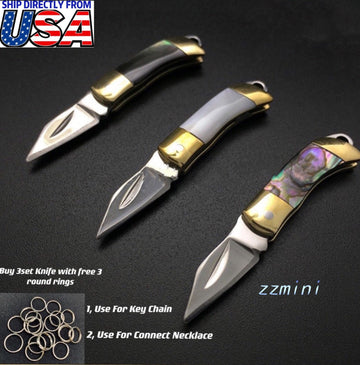 3 SET Miniature Tiny Working Folding Pocket EDC Brass Knife Keychain Real Use