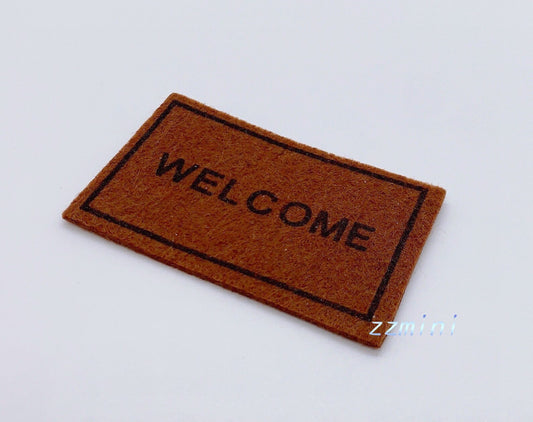 1/12 Dollhouse Miniature Welcome Doormat Rug In Brown Dark Tan Black Lettering