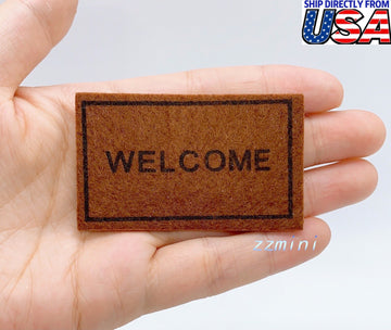 1/12 Dollhouse Miniature Welcome Doormat Rug In Brown Dark Tan Black Lettering
