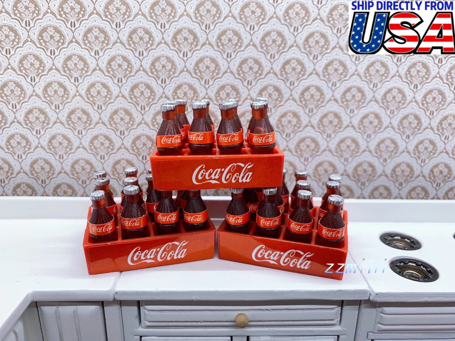 1:12 Dollhouse Miniature 12 Bottle Coke Cola with Tray set Soda Beverage Kitchen