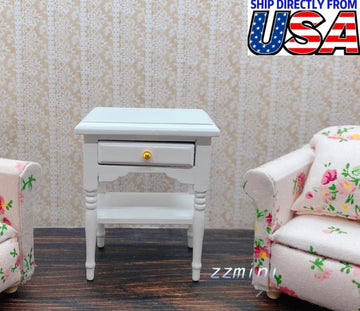 Miniature Nightstand 1/12 Dollhouse End Table Bedroom Beside Cabinet Furniture