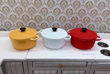 3 Colors Dollhouse Miniature 1:12 Metal Cooking Pots Supplies Cookware With Cover and Handle