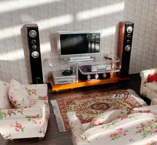 1/12 Dollhouse Miniature 9pcs TV DVD Audio Speaker Set High Quality Solid Wood