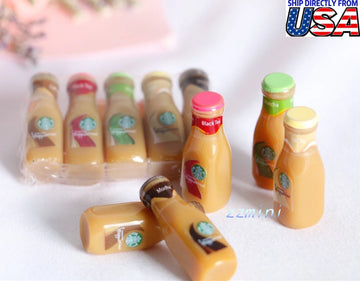 5PC Set Dollhouse Miniature 1:12 Mixed Color Glass Bottled Coffee Cup Decoration