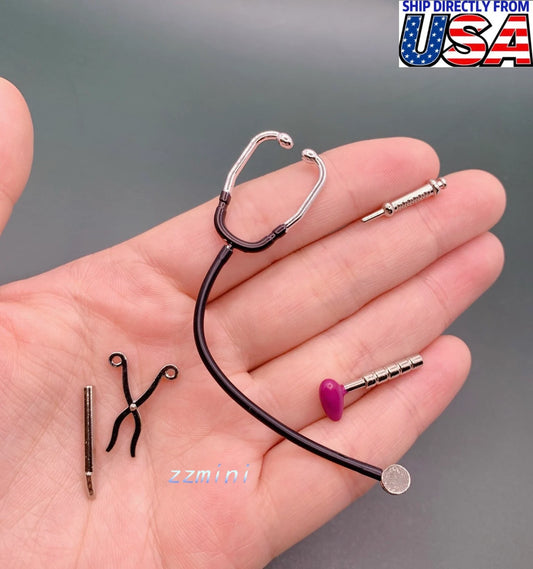 1/12 Dollhouse Miniature 5PCS Doctor Working Office Instruments Medical Stethoscope Shot Syringe Fairy Diorama Garden