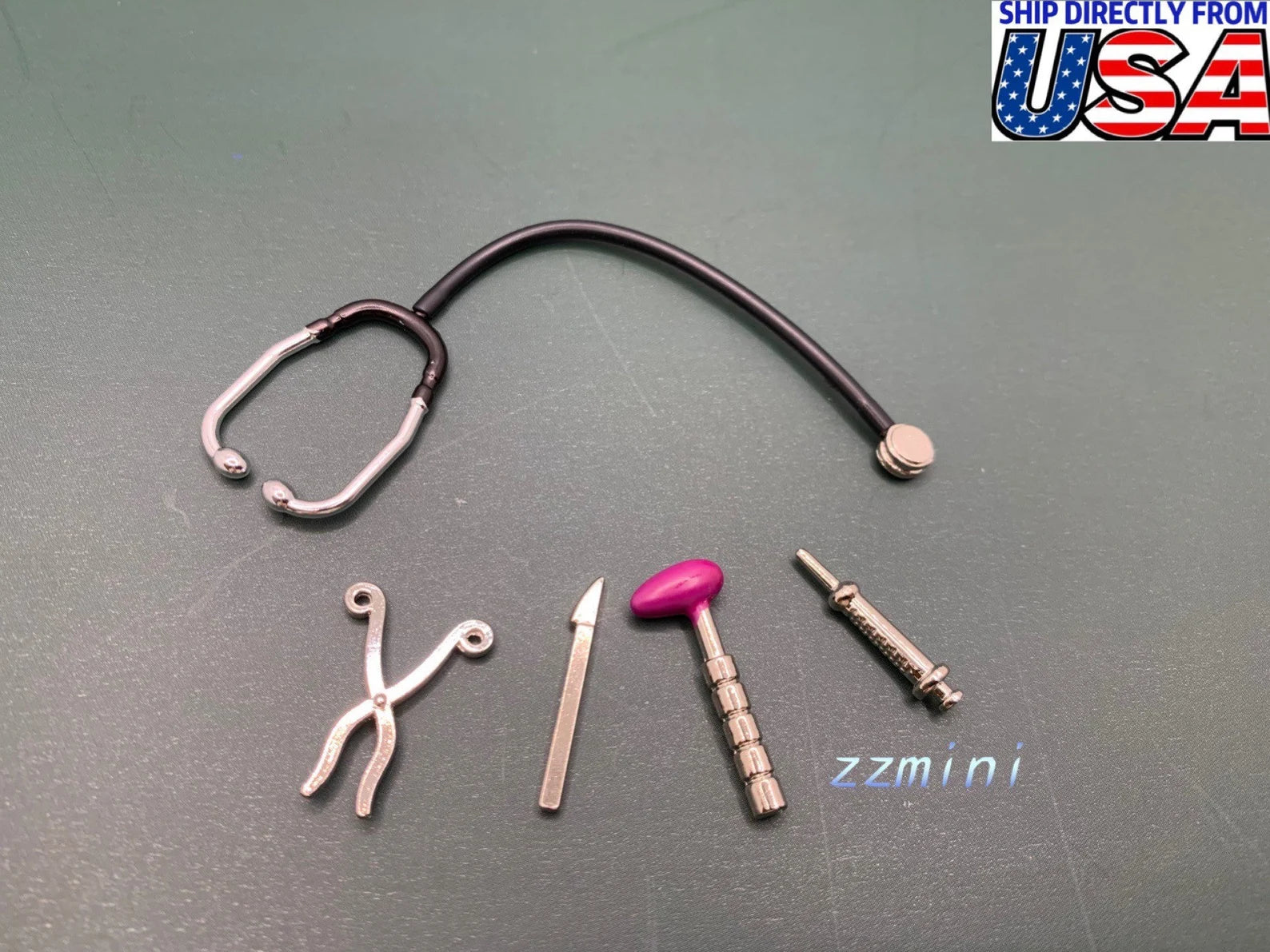 1/12 Dollhouse Miniature 5PCS Doctor Working Office Instruments Medical Stethoscope Shot Syringe Fairy Diorama Garden