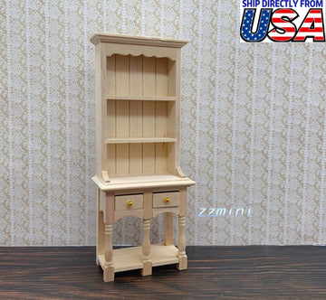 1/12 Dollhouse Miniature 2 Drawer Unfinished Cupboard Kitchen Hutch Cabinets with Pot Shelf