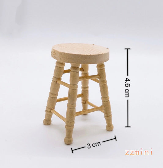 1/12 Dollhouse Miniature 2pcs/Set Unfinished Wood Circle Top Chair Natural Wood Color Bar Stool Furniture