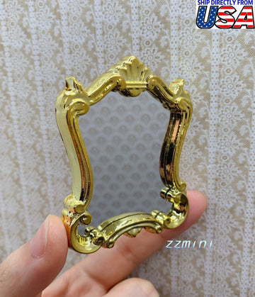 1/12 Miniature European Gold Mirror Town Square Dollhouse Bathroom Furniture Toy