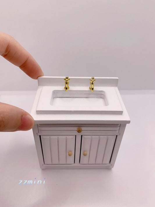 4pc Kitchen set Dollhouse White Miniature Cupboard Corner Stove Sink Cabinet