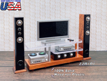 1/12 Dollhouse Miniature 9pcs TV DVD Audio Speaker Set High Quality Solid Wood