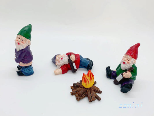 4PCS Fairy Garden Gnomes My Little Friend Drunk Gnome Dwarfs Funny Figure Status Miniature Gifts Ornaments Accessories Christmas Gift