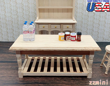 1/12 Dollhouse Miniature Large Kitchen Prep Coffee Table Unfinished Furniture Unpainted Wood DIY
