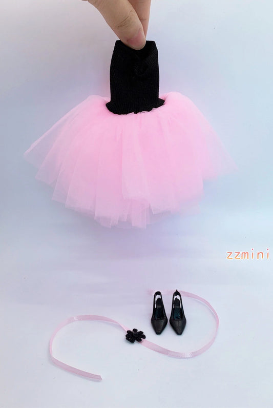 Pink and Black Wedding Gown Dress for 11.5inch Fashion Doll Princess Long Evening Dresses Doll Clothes 1/6 Toy
