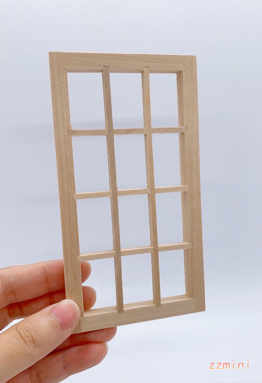 1/12 Dollhouse Miniature 12 panel Wooden Window Unfinished Doll Houseworks Decoration