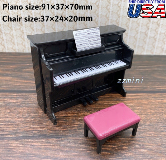 1:12 Dollhouse Miniature Black Piano with Music Stool with free music book score