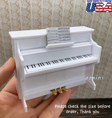 1:12 Dollhouse Miniature White Piano with Music Stool with free music book score