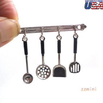 1/12 Miniature Dollhouse Silver Metal kitchen Cooking Set Rack Tools Accessories