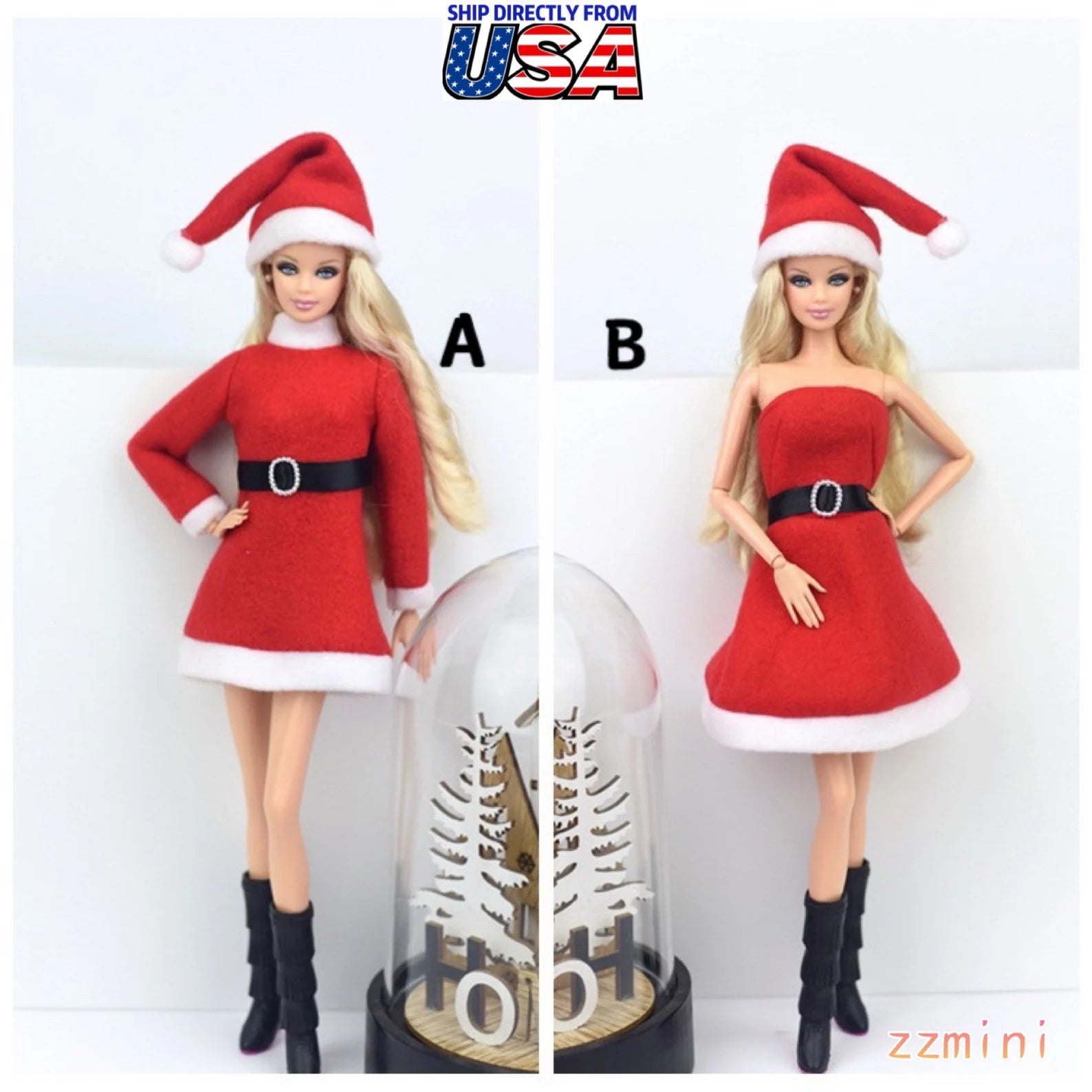 Fashion Doll Outfit Christmas Dress Santa Claus Winter Evening Clothes For 11.5" Doll