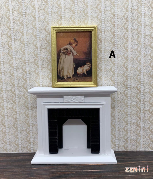 1/12 Dollhouse Miniature Paint Vintage Photo Mural Gold Picture Frame Home Wall Decoration