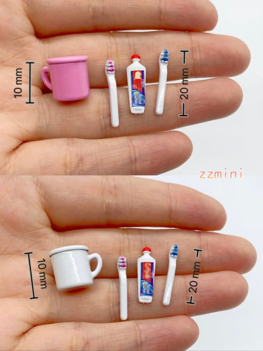 1/12 Dollhouse Miniature 4PCS Toothpaste and Tooth Brush Toothbrush Set Bathroom Accessories Toy