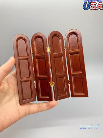 Dollhouse Miniature Brown 4 Folding Panel Screen Room Divider Bedroom Livingroom Furniture Decoration