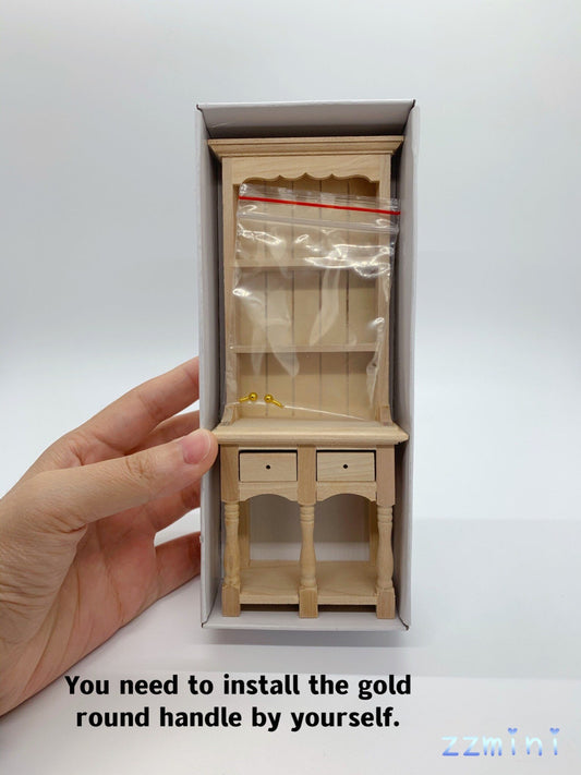 1/12 Dollhouse Miniature 2 Drawer Unfinished Cupboard Kitchen Hutch Cabinets with Pot Shelf