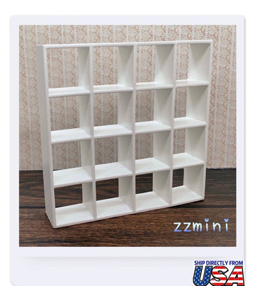 1/12 Dollhouse Miniature 16 Grid White Shelves Cabinet Storage Rack Organizer Handmade Wooden Furniture Decoration