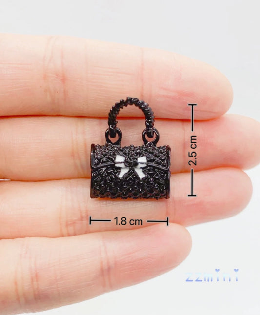 Dollhouse Miniature 1:12 Purse Handbag Tote Classic Black Camellia Bag, Fashion Doll, Lori, Lottie Handbag