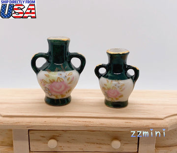 2 PCS Dollhouse Miniature Exquisite Ceramic Vase Arrangement Home Living Room Bedroom Decoration