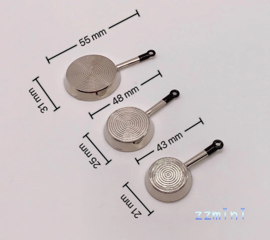 1:12 Dollhouse Miniatures 3PCS For One Set Bronze Mini Frying Pan Pots Mini Kitchen Cookware Decoration Toy