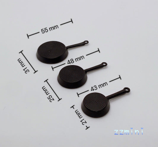 1:12 Dollhouse Miniatures 3PCS For One Set Black Mini Frying Pan Pots Mini Kitchen Cookware Decoration Toy