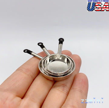 1:12 Dollhouse Miniatures 3PCS For One Set Bronze Mini Frying Pan Pots Mini Kitchen Cookware Decoration Toy