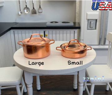 1:12 Dollhouse Miniatures 2PCS kitchen Copper Plated Cooking Pot With Lid Cookware Mini Kitchen Decoration Toy