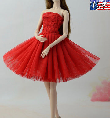 Red Wedding Dress for 11.5inch Fashion Doll Princess Short Evening Dresses Doll Clothes 1/6 Toy