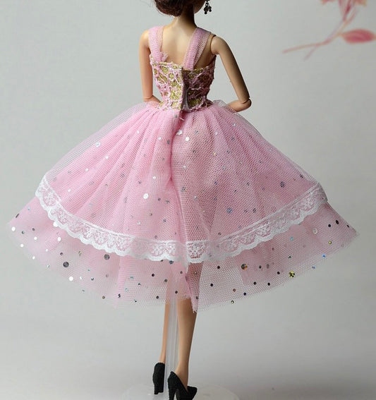 Glitter Pink Wedding Dress for 11.5inch Fashion Doll Princess Short Evening Dresses Doll Clothes 1/6 Toy