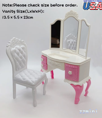 1:6 Miniature For 11.5'' Fashion Doll Pink White Vanity Chair Set Dollhouse Toy For Action Figure Fashion Doll Use