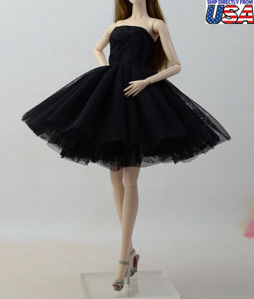 Black Wedding Dress for 11.5inch Fashion Doll Princess Short Evening Dresses Doll Clothes 1/6 Toy