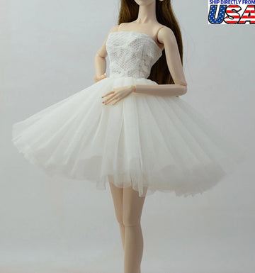 White Wedding Dress for 11.5inch Fashion Doll Princess Short Evening Dresses Doll Clothes 1/6 Toy